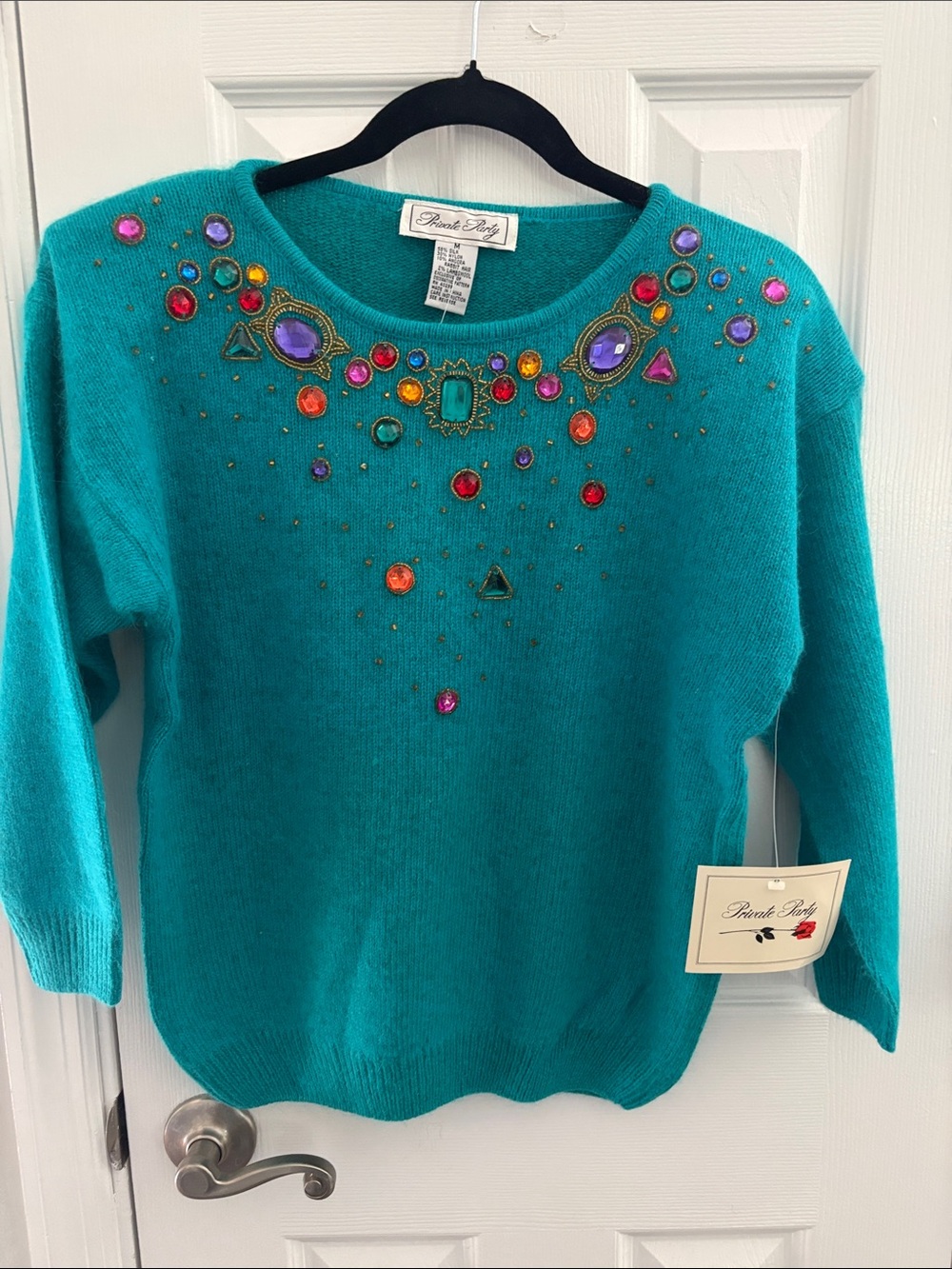 PRIVATE PARTY Teal Jeweled Crewneck Sweater